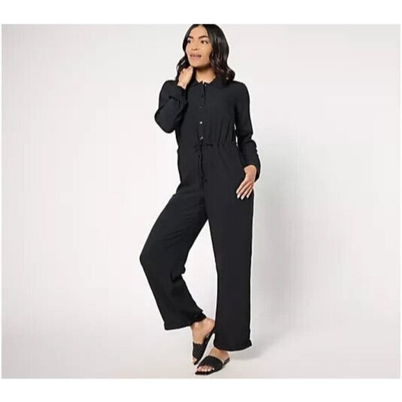MUK LUKS Dream Weave Long-Sleeve Jumpsuit Black,Medium - Picture 1 of 1